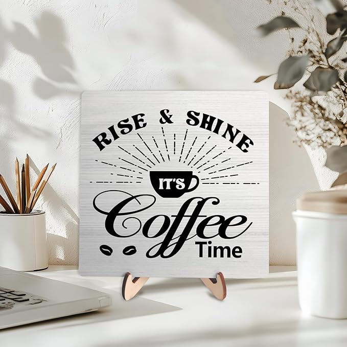 Vintage Coffee Bar Wooden Plaque Desk Sign, Farmhouse Wood Plaque Tabletop Decor for Cafe Bar Kitchen Office,Coffee Station Accessories 5.9x5.9Inch(Coffee- White02) - Image 3