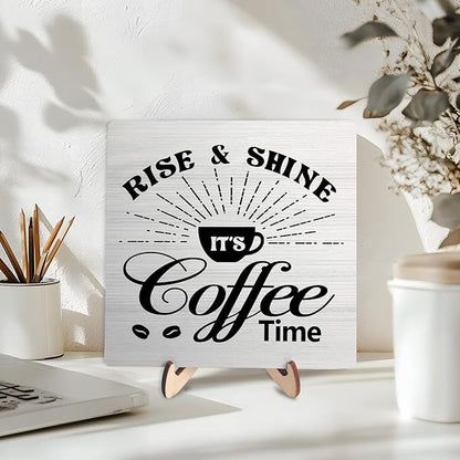 Vintage Coffee Bar Wooden Plaque Desk Sign, Farmhouse Wood Plaque Tabletop Decor for Cafe Bar Kitchen Office,Coffee Station Accessories 5.9x5.9Inch(Coffee- White02) - Image 3