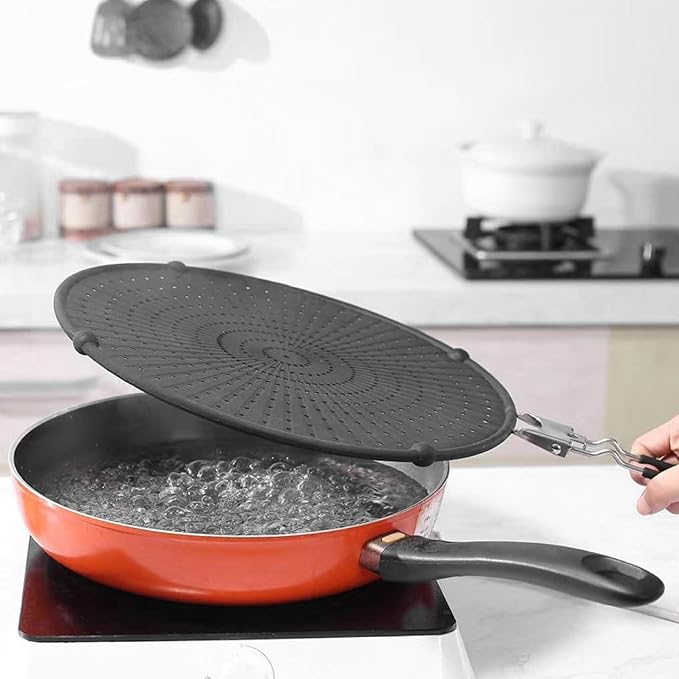 Silicone Splatter Screen for Frying Pan, 13" Grease Splatter Guard with Foldable Handle, Heat Resistant Guards for Frying, Non Stick Easy Clean Oil Guard