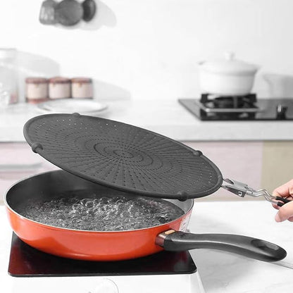 Silicone Splatter Screen for Frying Pan, 13" Grease Splatter Guard with Foldable Handle, Heat Resistant Guards for Frying, Non Stick Easy Clean Oil Guard