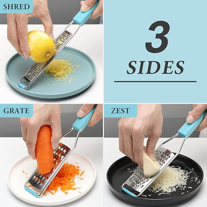 Cambom Cheese Grater Citrus Zester Lemon Zester Pack of 3-304 Stainless Steel - A Sharp Tool for Parmesan Cheese, Ginger, Garlic, Nutmeg, Chocolate, Vegetables，Fruits，Dishwasher Safe Blue - Image 2