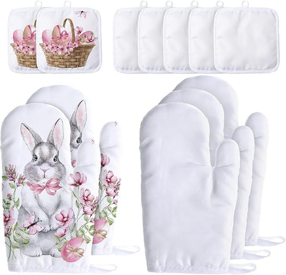 Patelai 12 Pieces Blank Sublimation Oven Mitts Set Include Blank Sublimation Heat Resistance Oven Gloves and Pot Holders for DIY Kitchen Dining Room Accessories