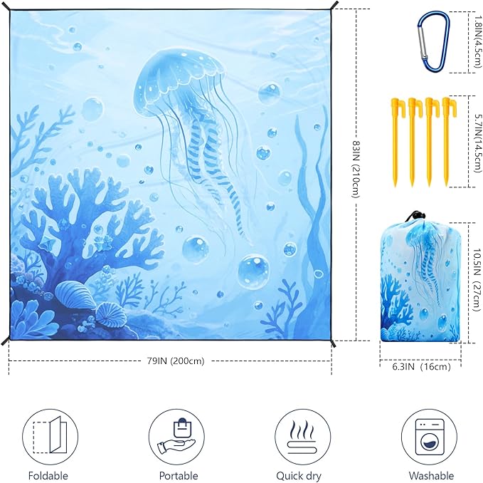 WIWIGO Beach Blanket Waterproof Sandproof Beach Mat 79" X 83"/10'x9'for 2-8 Adults Quick Drying Outdoor Picnic Mat Beach Accessories for Travel, Camping, Hiking - Image 2