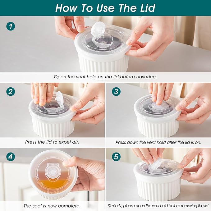vancasso 10 oz Ramekins with Lid, Porcelain Creme Brulee Souffle Dishes, White Pudding Custard Cups Ramiken for Baking, Dishwasher and Oven Safe, Set of 6 - Image 8