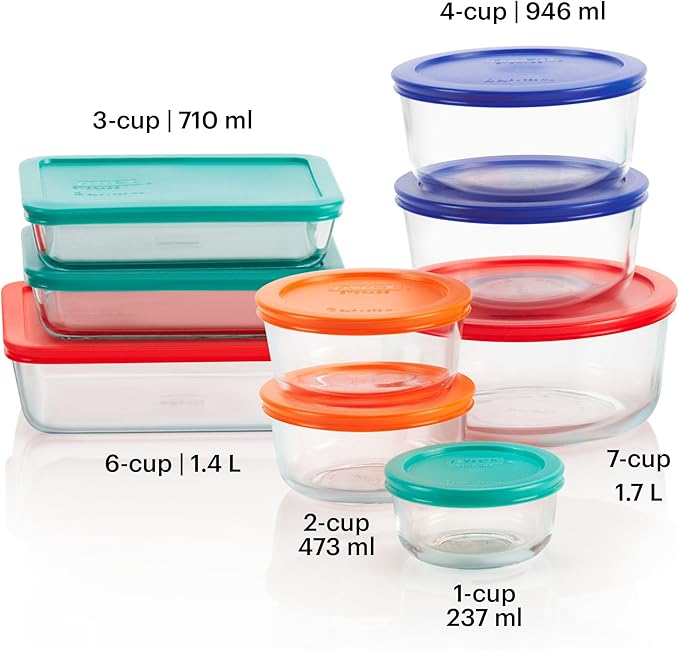 Pyrex Simply Store (9-Pack) Mixed Sized Glass Food Storage Set, Round & Rectangular Containers With Plastic Lids, BPA-Free, Dishwasher & Microwave Safe - Image 2