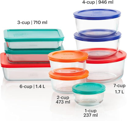 Pyrex Simply Store (9-Pack) Mixed Sized Glass Food Storage Set, Round & Rectangular Containers With Plastic Lids, BPA-Free, Dishwasher & Microwave Safe - Image 2