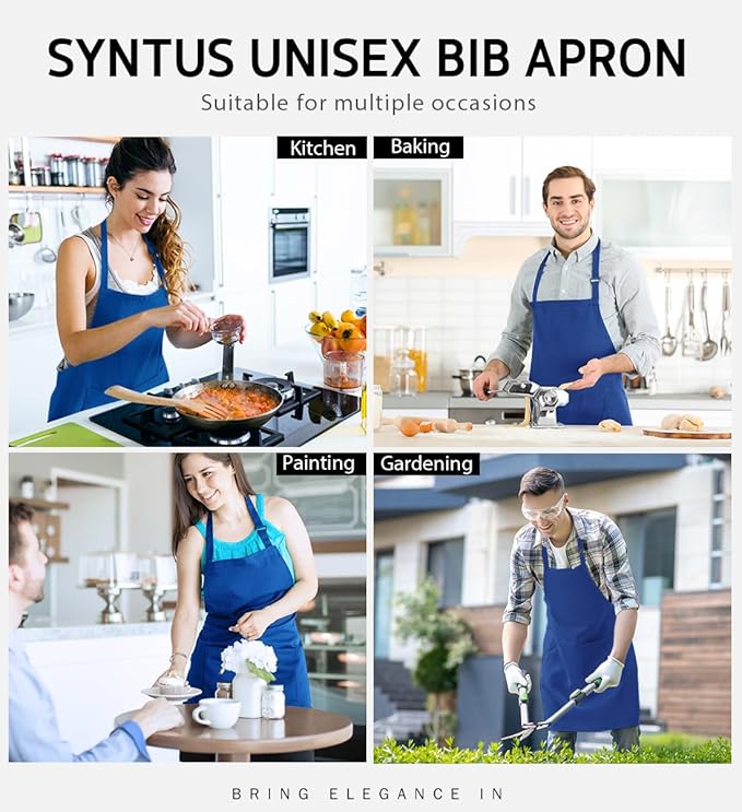 Syntus Apron for Men Women, Adjustable Cooking Kitchen Chef Aprons with 2 Pockets, Cotton/Polycotton/Polyester - Image 6