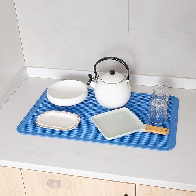 MicoYang Silicone Dish Drying Mat for Multiple Usage,Easy clean,Eco-friendly,Heat-resistant Silicone Mat for Kitchen Counter or Sink,Refrigerator or Drawer Liner Lichen BlueL 3XL 28 inches x 18 inches - Image 5
