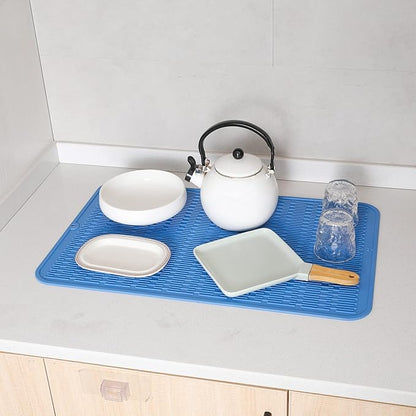 MicoYang Silicone Dish Drying Mat for Multiple Usage,Easy clean,Eco-friendly,Heat-resistant Silicone Mat for Kitchen Counter or Sink,Refrigerator or Drawer Liner Lichen BlueL 3XL 28 inches x 18 inches - Image 5