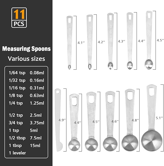 Accmor Stainless Steel Measuring Spoons Set with Leveler, 10 Pcs Mini Stackable Teaspoon & Tablespoon for Baking & Cooking, Kitchen Gadgets for Small Amount of Dry or Liquid Ingredients and Spices - Image 6