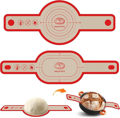 Silicone Bread Sling Oval and Round, 2Pcs Non-Stick Reusable Bread Sling, Sourdough Tools & Dutch Oven Accessories, Red by Koolstuffs