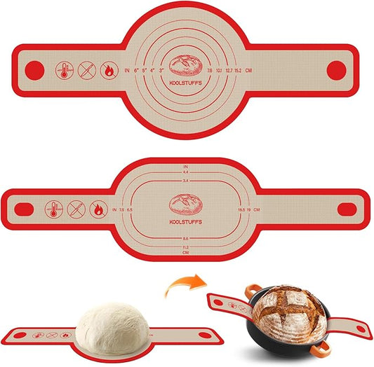 Silicone Bread Sling Oval and Round, 2Pcs Non-Stick Reusable Bread Sling, Sourdough Tools & Dutch Oven Accessories, Red by Koolstuffs