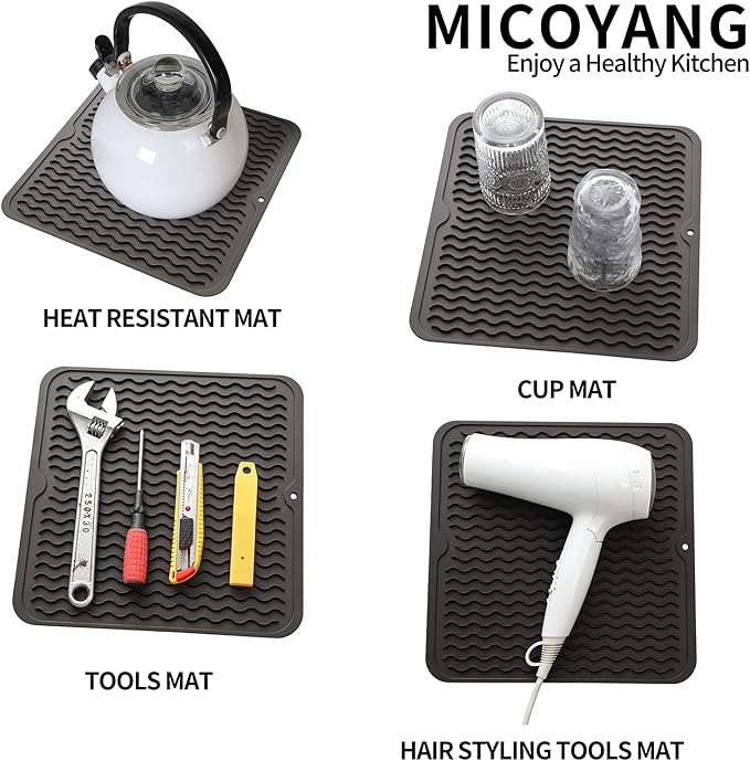 MicoYang Silicone Dish Drying Mat for Multiple Usage,Easy clean,Eco-friendly,Heat-resistant Silicone Mat for Kitchen Counter or Sink,Refrigerator or Drawer liner Coffee M 12 inches x 12 inches - Image 4