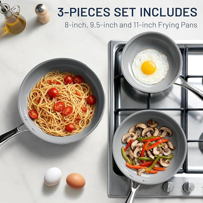 Kikcoin Non Stick Frying Pans, 3 Pack Ceramic Frying Pan for Cooking, 8+9.5+11 Inch Omelette Pans Set with Stay Cool Handle, Induction Ready, Free of PFAS PFOA PTFE, Oven/Dishwasher Safe - Image 7