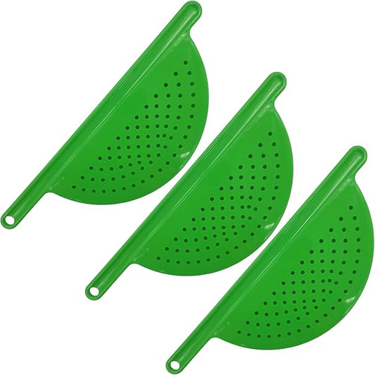 Handy Housewares Handheld Plastic Pot Drainer, Noodle & Pasta Strainer with Handle - Fits up to 9" Pots - Green (3 Pack)