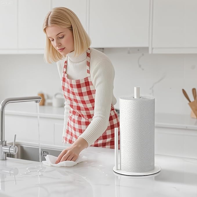 Paper Towel Holder Countertop, Stainless Steel, White, for Kitchen, Pantry, RV - Image 6