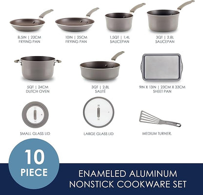 Rachael Ray Cook + Create Nonstick Cookware/Pots and Pan Set, 10 Piece, Gray