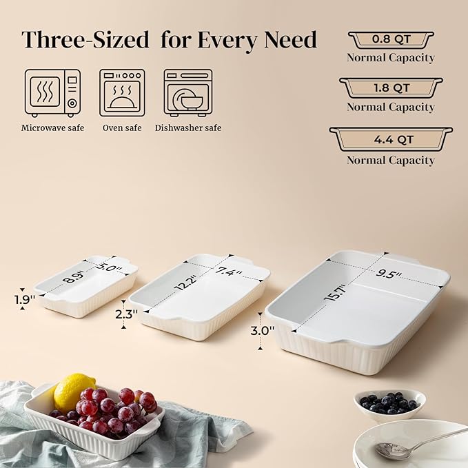 DOWAN Ceramic Baking Dishes, Set of 3 (15.6"/12.2"/8.9") - Image 2