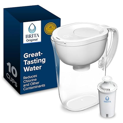 Brita Large Water Filter Pitcher for Tap and Drinking Water, Includes 1 Standard Filter, BPA-Free, Lasts Two Months, 10-Cup Capacity, Bright White by Brita