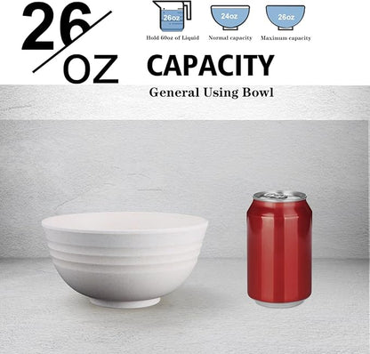 Wrova Wheat Straw Bowls Set of 8, Unbreakable White Cereal Bowl 26OZ, Microwave and Dishwasher Safe Oatmeal Bowls, Kitchen Bowl Suitable for Cereal,Salad,Snack (White)