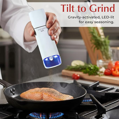 Automatic Salt and Pepper Grinder Set - Rechargeable Electric Salt and Pepper Shakers with Adjustable Coarseness, LED Light, One-Handed Use, Gravity Salt Grinder and Electric Pepper Mill - Image 3