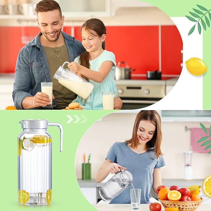Panitay 2 Pcs 68 Ounces Plastic Pitcher with Lid Clear Acrylic Refrigerator Safe Pitcher Shatter Proof Juice Containers with Lids for Water Milk Sangria Lemonade Cold Drinks - Image 6