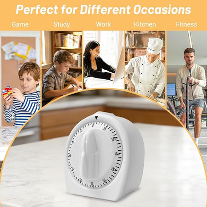 Kitchen Timers for Cooking,60 Minute Wind Up Timer,Visual Mechanical Timer,with Loud Alarm,No Batteries Required,Manual Countdown Timers for Classroom, Home, Study and Cooking (White)