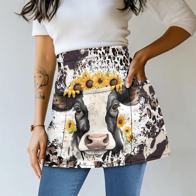 Server Apron with 3 Pockets, Waterproof Oil Waitress Waiter Half Apron for Restaurant Hotel Kitchen Cafe
