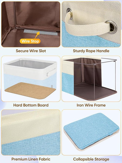 BALEINE 1 Pack Fabric Closet Storage Bins for Shelves, Linen Closet Organizers and Storage, Decorative Baskets for Organizing, Shelf, Clothes, Home, Office (Skyblue, 17''x13''x10.5'')
