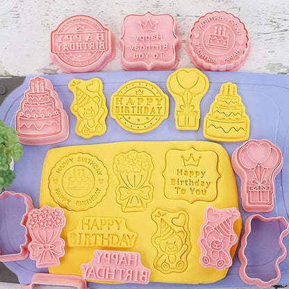 8 Pcs Cookie Cutters Set 3D Holiday Cookie Cutters for Party Baking Decoration (Birthday Theme)
