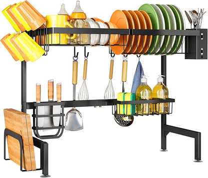 SNTD Over The Sink Dish Drying Rack - Adjustable Dish Rack for Kitchen Counter, Metal (Black) - Image 9