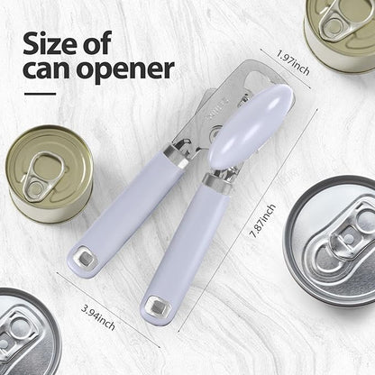 Safring Can Opener Manual, Heavy Duty Stainless Steel Smooth Edge Can Opener With Soft Touch Handle, Oversized Handheld Easy Turn Knob, Multi-Function Bottle Opener, Lavender