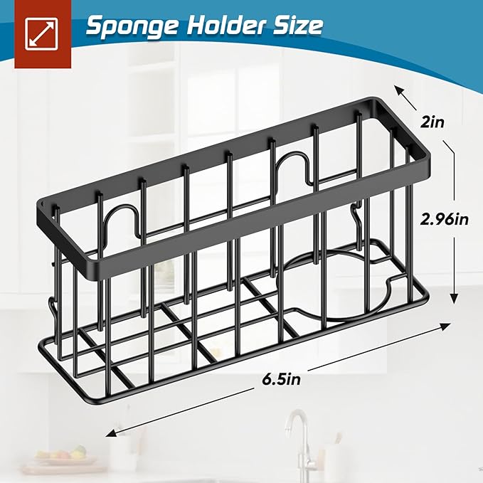 MURLONG Sponge Holder for Kitchen Sink,Sink Caddy Organizer with Suction Cups/Adhesive Strips,Dish Sponge Holder Design for Sponges,Scrubber,Stoppers-Black - Image 2