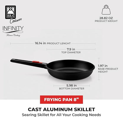 BRA COOKWARE Infinity Nonstick Frying Pan | 8-Inch Cast Aluminum Skillet | PFOA/PFAS Free Fry Pan | Removable Handle | All Cooktops (incl Induction) Searing Skillet | Oven Safe up to 425°F