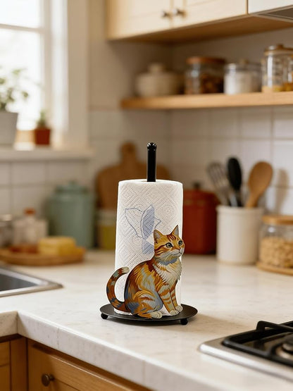 Cat Paper Towel Holder Countertop, Freestanding Paper Roll Holder, Easy One-Handed Tear Kitchen Paper Towel Stand with Weighted Base, Cute Animal Home Decor for Kitchen and Bathroom Countertop(1 Pack)