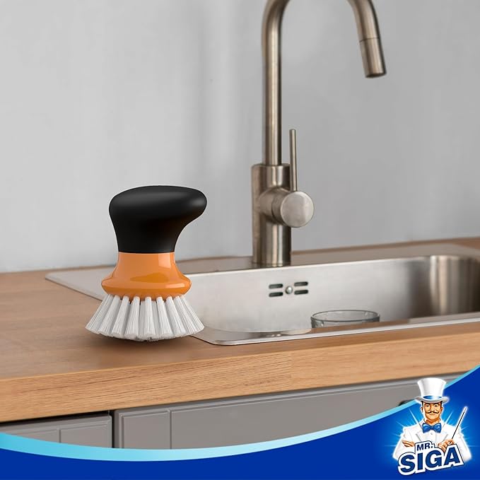 MR.SIGA Dish Scrub Brush, Palm Brush Dish Scrubber with Ergonomic Grip, Kitchen Brushes for Dishes, Orange, Pack of 2 - Image 6