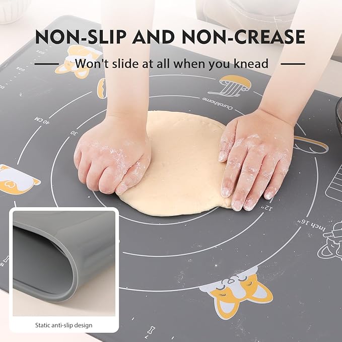 Ourokhome Silicone Baking Mat Sheet and Pastry Dough Cutter, 0.5 Inch Thick 28" X 20" BPA free Silicone Rolling Mat, Non-Stick and Anti-Slip, Dishwasher Safe (Gray) - Image 4