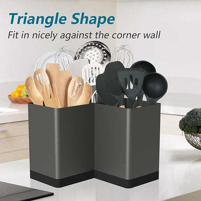 Suli Utensil holder, Kitchen Utensil Organizer for Corner Countertop,Extra Large Silverware Organizer with 3 Compartments,Farmhouse Decor, Iron, Grey - Image 7