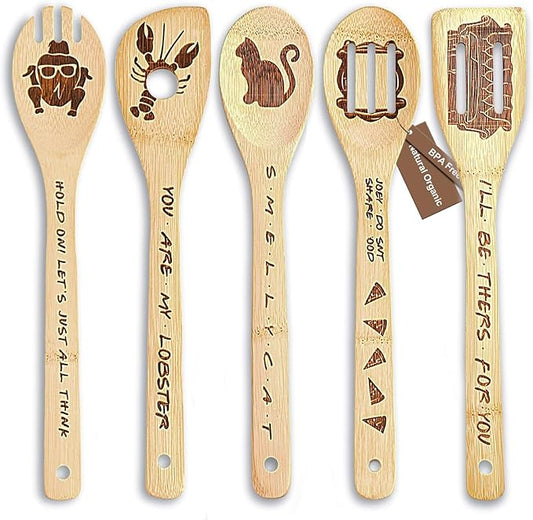 Friends TV Show Merchandise - 5 Pcs Wooden Spoon Spatula for Cooking Utensils Set,Friendsgiving Party Decorations,Friendsgiving Gift Ideas,Friends TV Show Christmas Gifts for Friends ﻿