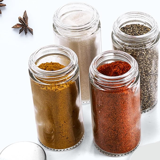 Tebery 12 Pack Round Spice Bottles 3oz Glass Spice Jars with Silver Metal Lids, Shaker Tops, Wide Funnel and Labels - Image 4