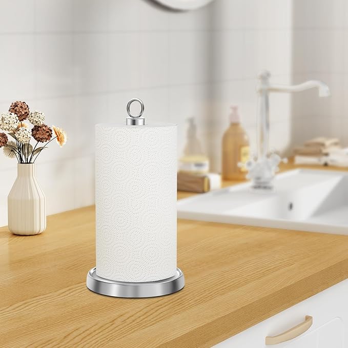 Paper Towel Holder Countertop, Stainless Steel, Weighted Base, Paper Towel Stand Holder for Kitchen Bathroom Farmhouse Essentials Decor Accessories, Silver - Image 6