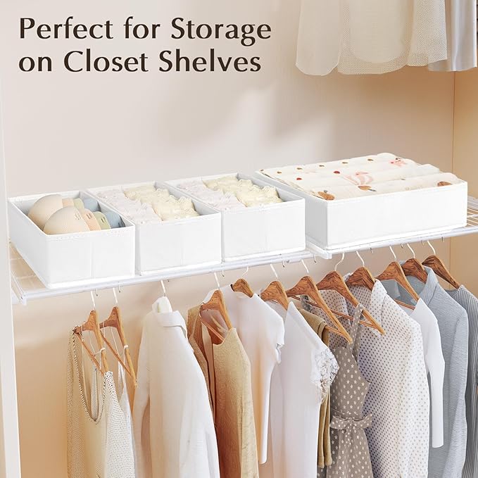DIMJ Drawer Organizers Clothes, Set of 12 Dresser Organizer Bins, Fabric Closet Organizers and Storage, Shallow Drawer Dividers for Nursery, Clothing, Baby Clothes, Socks, Underwears, Tie (White) - Image 5