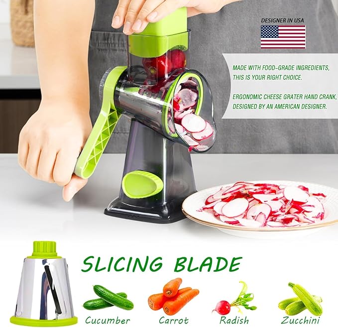 Cheese Grater with Handle, Multifunctional Manual Rotary Cheese Grater - Cheese Shredder Easily Chop Carrots, Potatoes, Vegetables and Fruits and Easy to Clean - Image 2