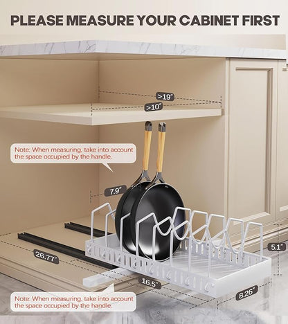 Lozovin Pull Out Pots and Pans Organizer Under Cabinet, Sliding Lid Holder and Pan Rack in Kitchen, Slide Out inside Cabinet Storage for Pot Lid, Bakeware, Dishes, 8 Adjustable Dividers, 2 Pack White - Image 2