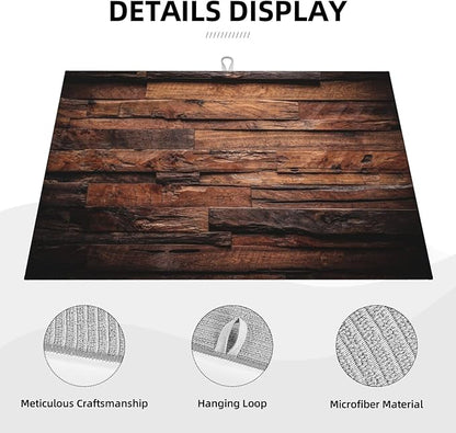 Dark Wood Dish Drying Mat Vintage Natural Wooden Board Rustic Farmhouse Style Drying Rack Pad Countertop Dishes Ultra Absorbent Microfiber Kitchen Counter Mat 18x24 Inch