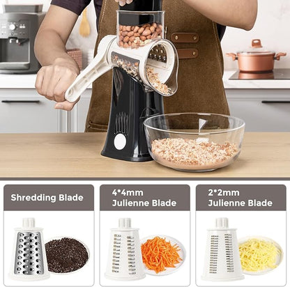 X Home 5-in-1 Rotary Cheese Grater for Kitchen, Upgraded Hand Crank Shredder with Stronger Suction Base & Multifunctional Drum Blades, for Cheese, Vegetables and Nuts, Easy to Use and Clean, Black - Image 3