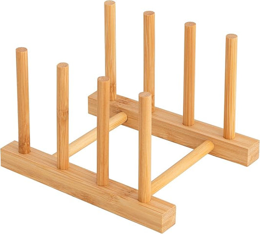 HBlife Bamboo Dish Plate Bowl Cup Book Pot Lid Cutting Board Drying Rack Stand Drainer Storage Holder Organizer Kitchen Cabinet（Keep Dry） by HBlife
