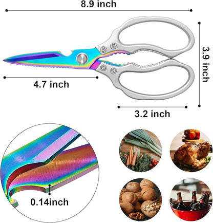 CGBE Kitchen Scissors, Multi-Purpose Kitchen Shears, Heavy Duty Dishwasher Safe Food Scissors for Chicken, Poultry, Fish, Meat & Herbs with Non-Slip Grips - Sliver Colorful - Image 3