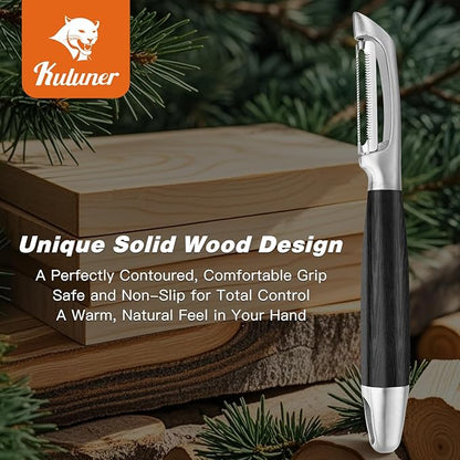 KULUNER 304 Stainless Steel Multi-Function Kitchen Peeler - With Solid Wood Handle, Sharp Durable Blade, Effortlessly Peels Vegetables and Fruits, Essential Kitchen Tool（ Type I）