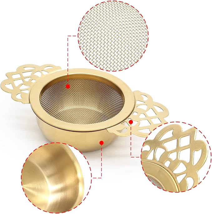 Bonsicoky 2 Pack Tea Strainer Bowl, Stainless Steel Loose Leaf Tea Filter for 2.5-4 Inch Cup Mouth, Gold
